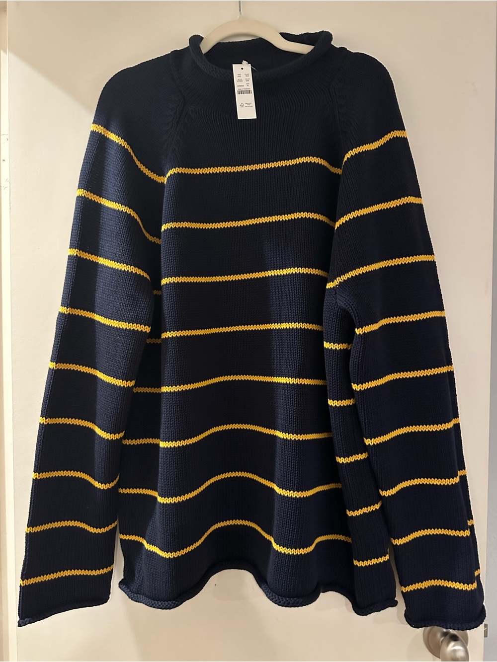 J. Crew Navy Sweater with Yellow Stripes